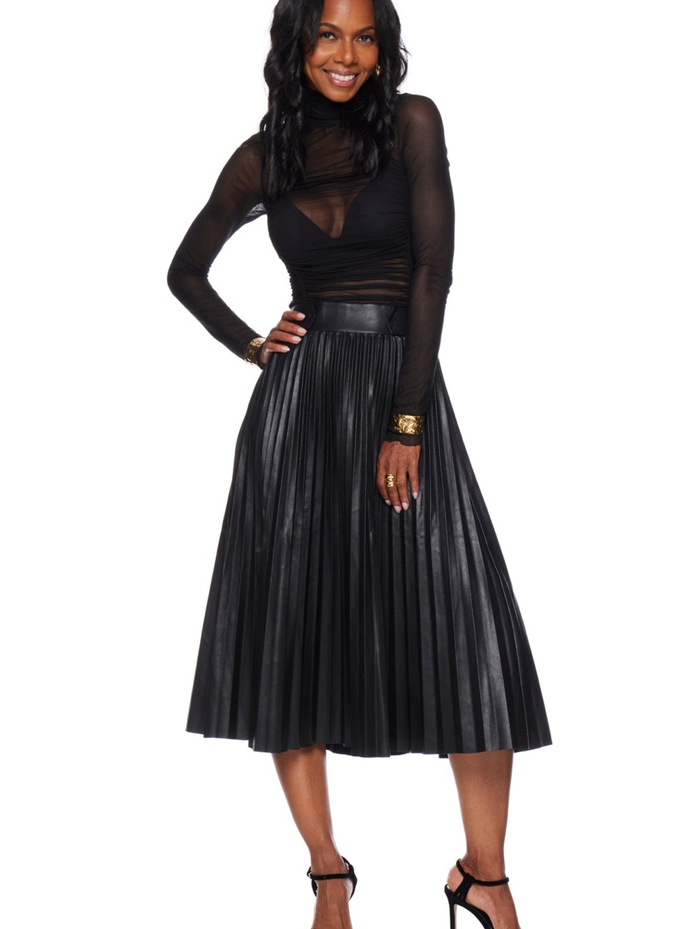 Pinch Black Pleated PU leather Skirt